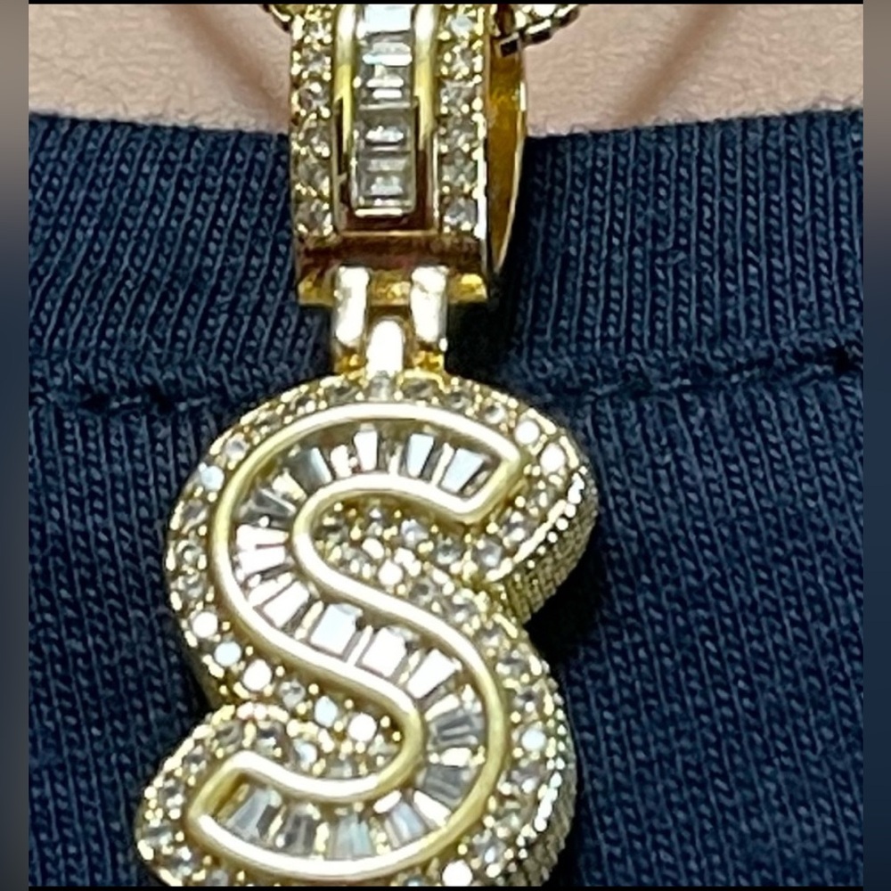 FASHION JEWELRY  NECKLACE STAINLESS STEEL S INICIAL PENDANT CUBIC ZIRCONIA GOLD
